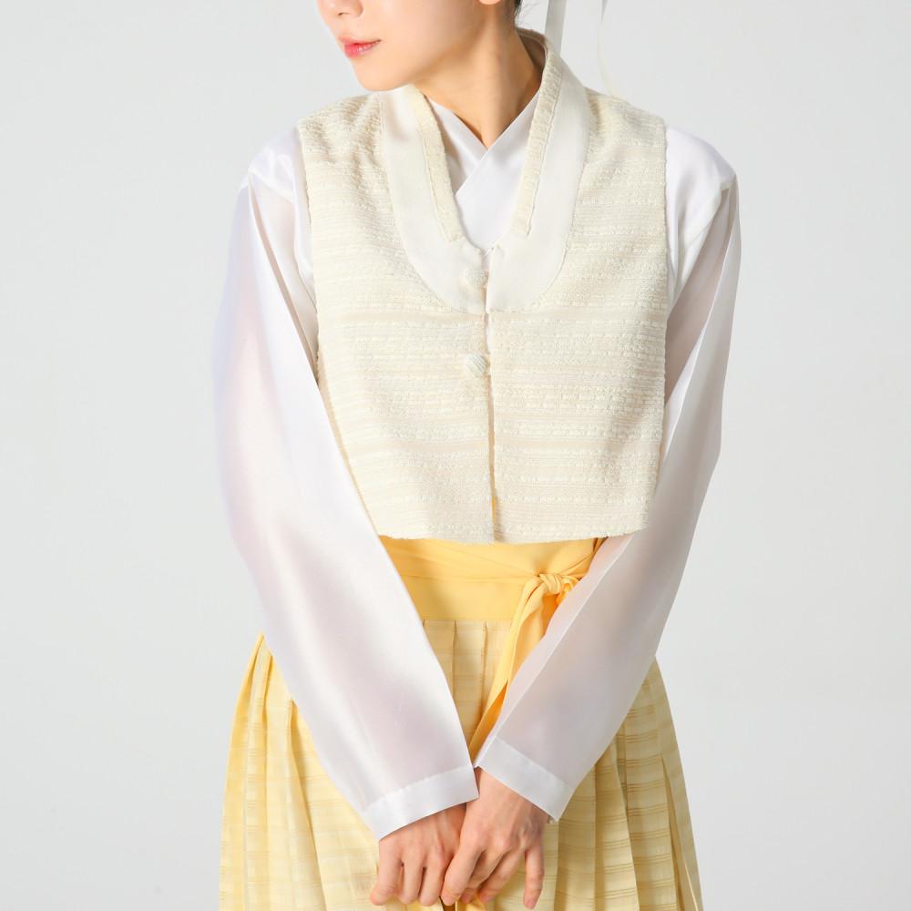 트위드 크림 한복 배자