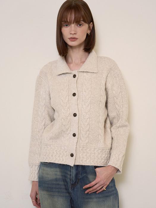 울 블렌디드 카라넥 케이블 가디건 (VJCCY2953)