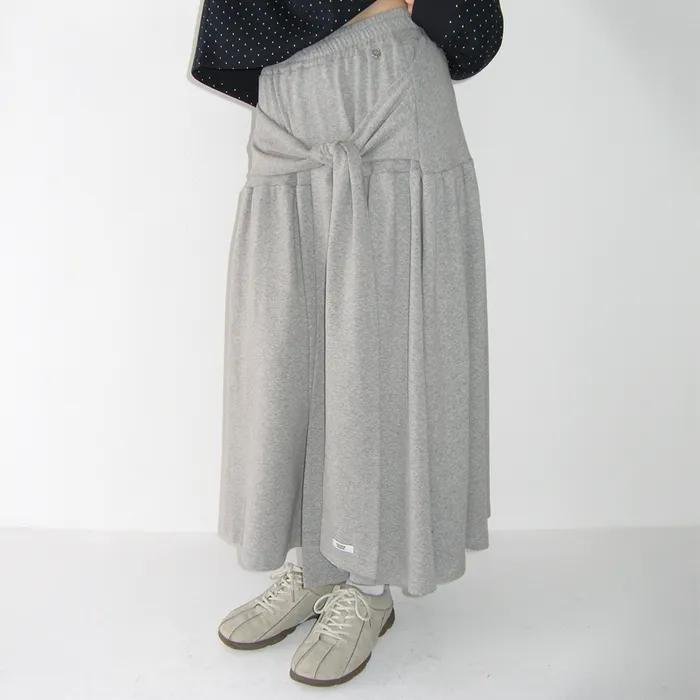 STRAP KNOT LONG SKIRT GREY