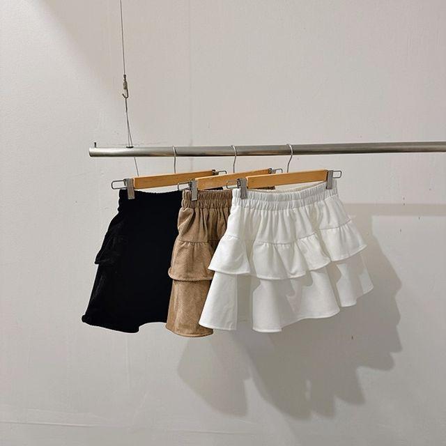 [바비코어!/하이틴!] y2k, 겨울 슈가 골덴 코듀로이 하이웨스트 로우라이즈 밴딩 A라인 플레어 플리츠 주름 셔링 프릴 캉캉 미니 스커트 치마바지 [3color]_이프유마인