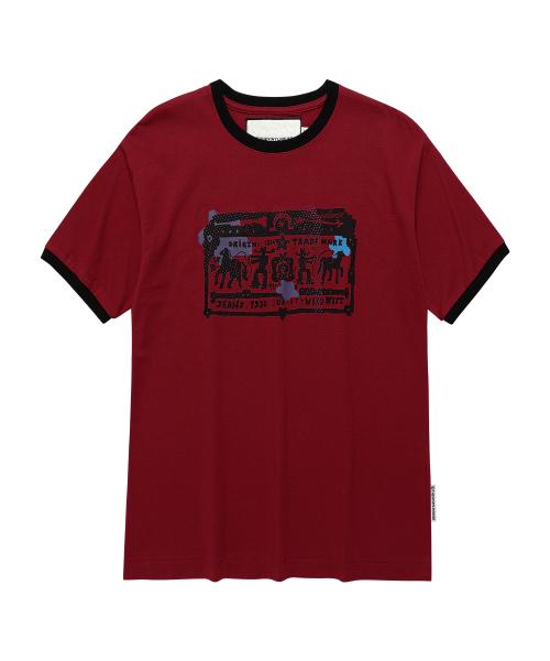 COWBOY PICTOGRAM RINGER TEE RED