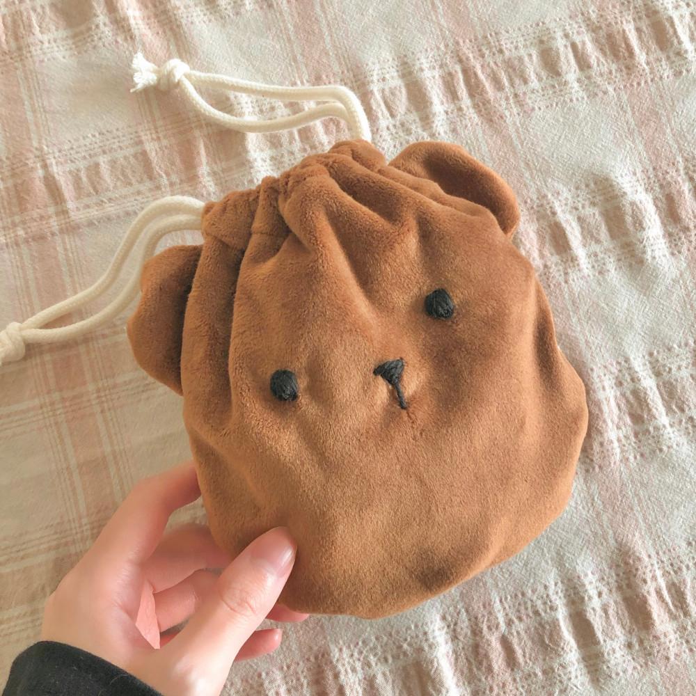 [자체제작] 2컬러 곰돌이 퍼 스트링 파우치 핸드메이드 귀여운 털 복조리 겨울 파우치