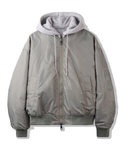 레이어드 패딩후드 MA-1 자켓-그레이시 카키