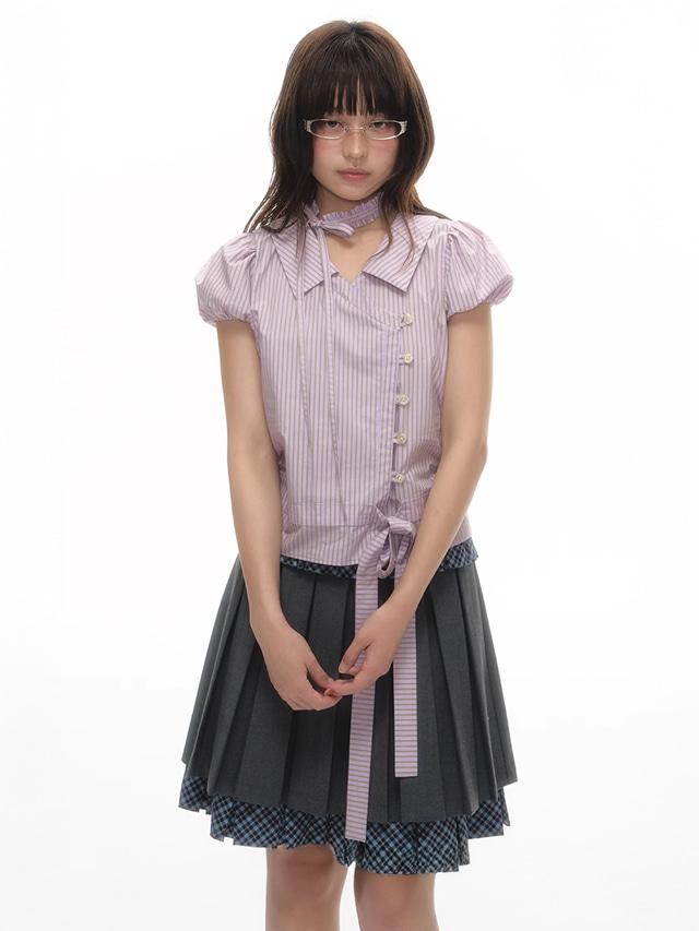 [LOLOL STORE] Collar V-neck Puff Blouse