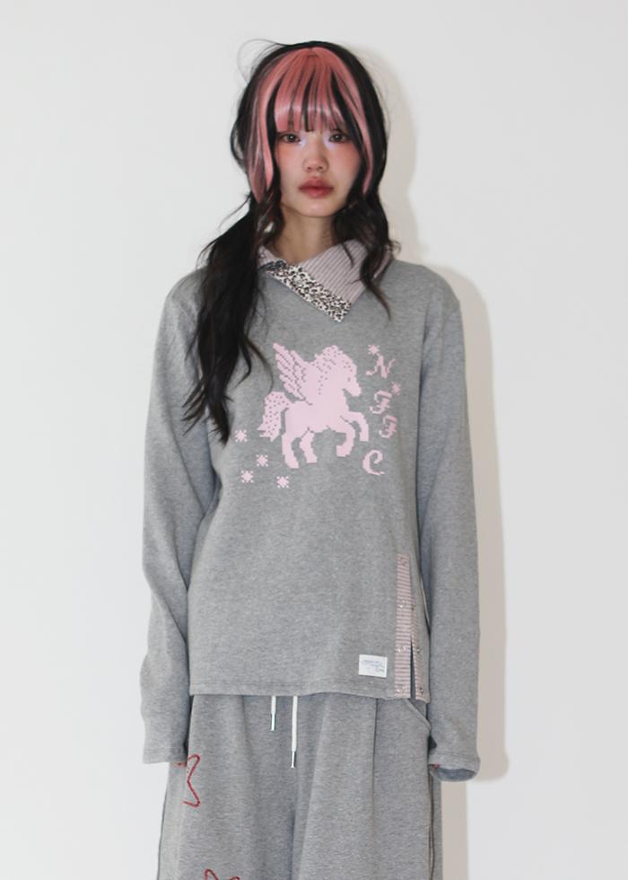 PEGASUS SLIT TURTLENECK TOP MELANGE GRAY