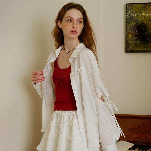 Cest_Hollow string sleeve shirt