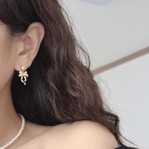 💓반응굿💓로맨틱 웨이브 리본 드롭 귀걸이 귀찌