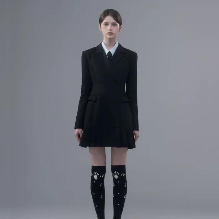 Jenn Pleated Suit Jacket Dress - Black