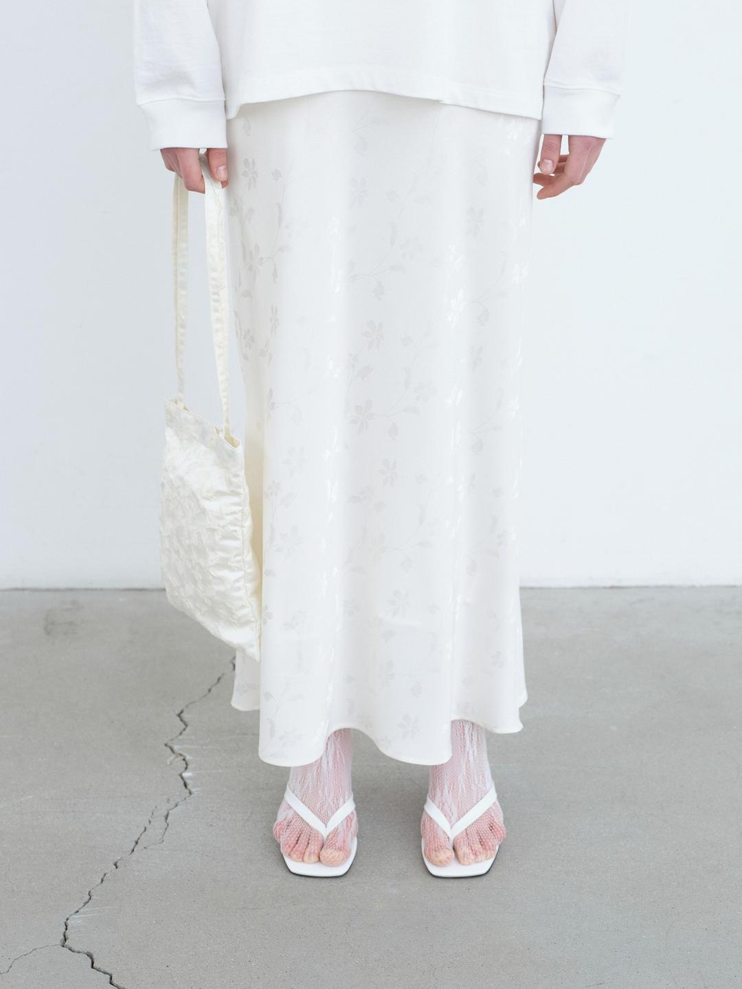 Flower Silky Skirt-Ivory