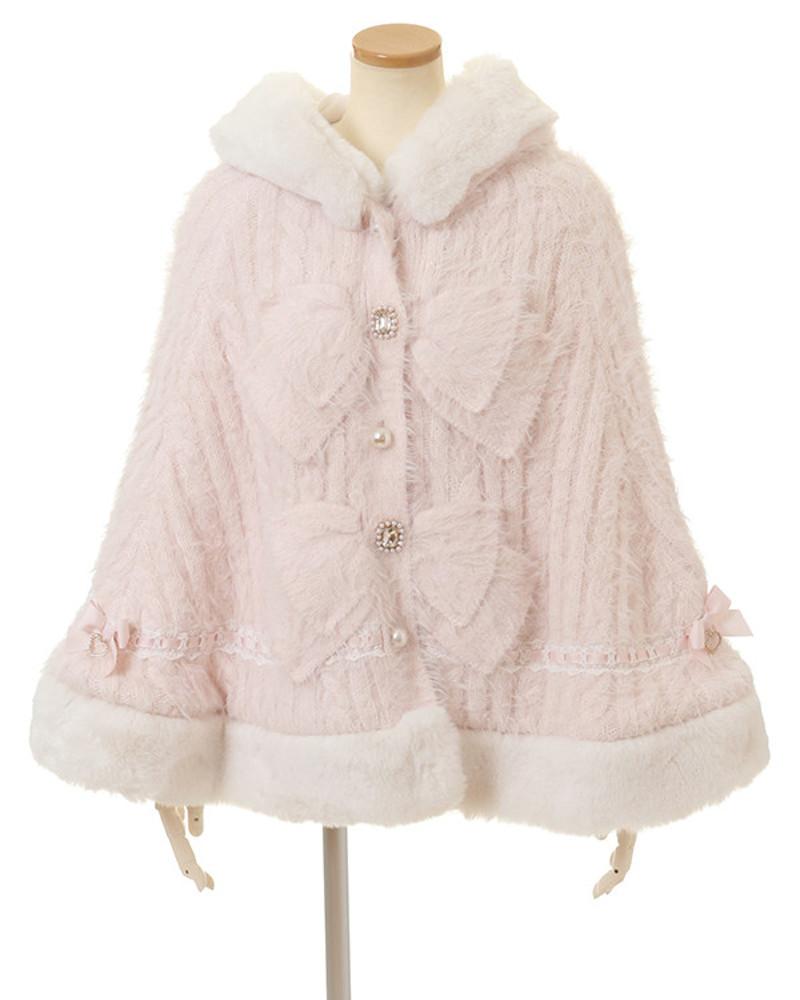 리즈리사 더블 리본 니트 퍼 판초