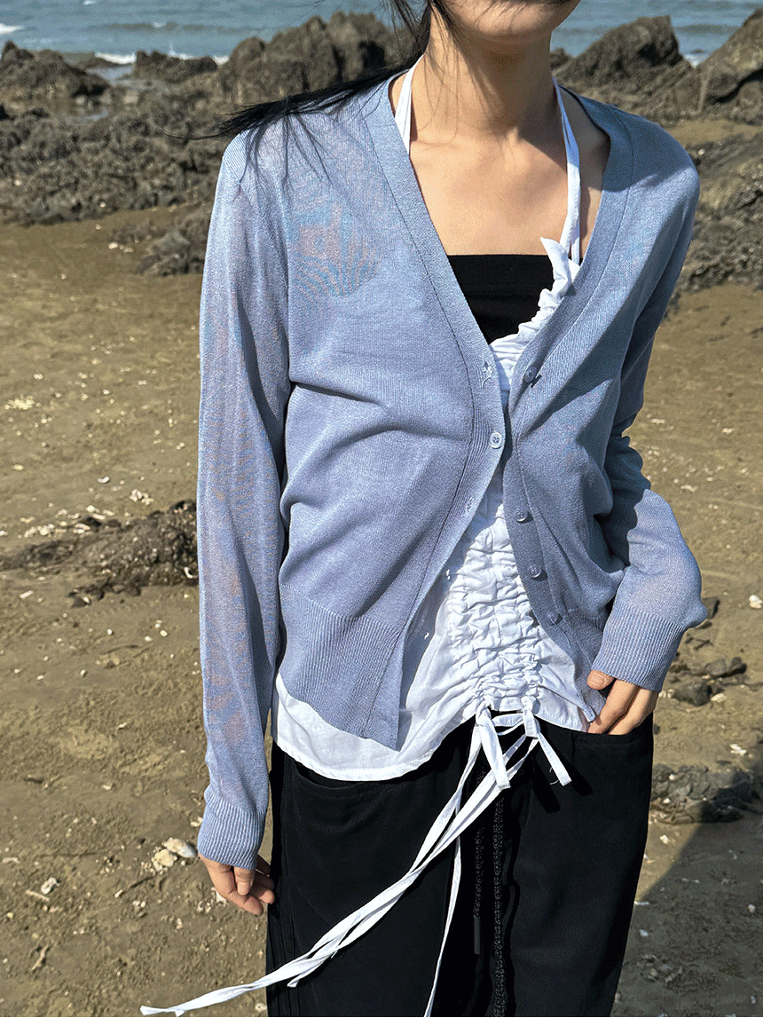 다상 라이트 여름 시스루 브이넥 가디건 4color