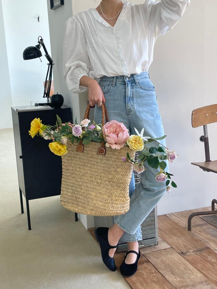 [제인bl-ivory] 여자 봄 가을 간절기 코튼 프릴 러블리 데일리 블라우스 셔츠