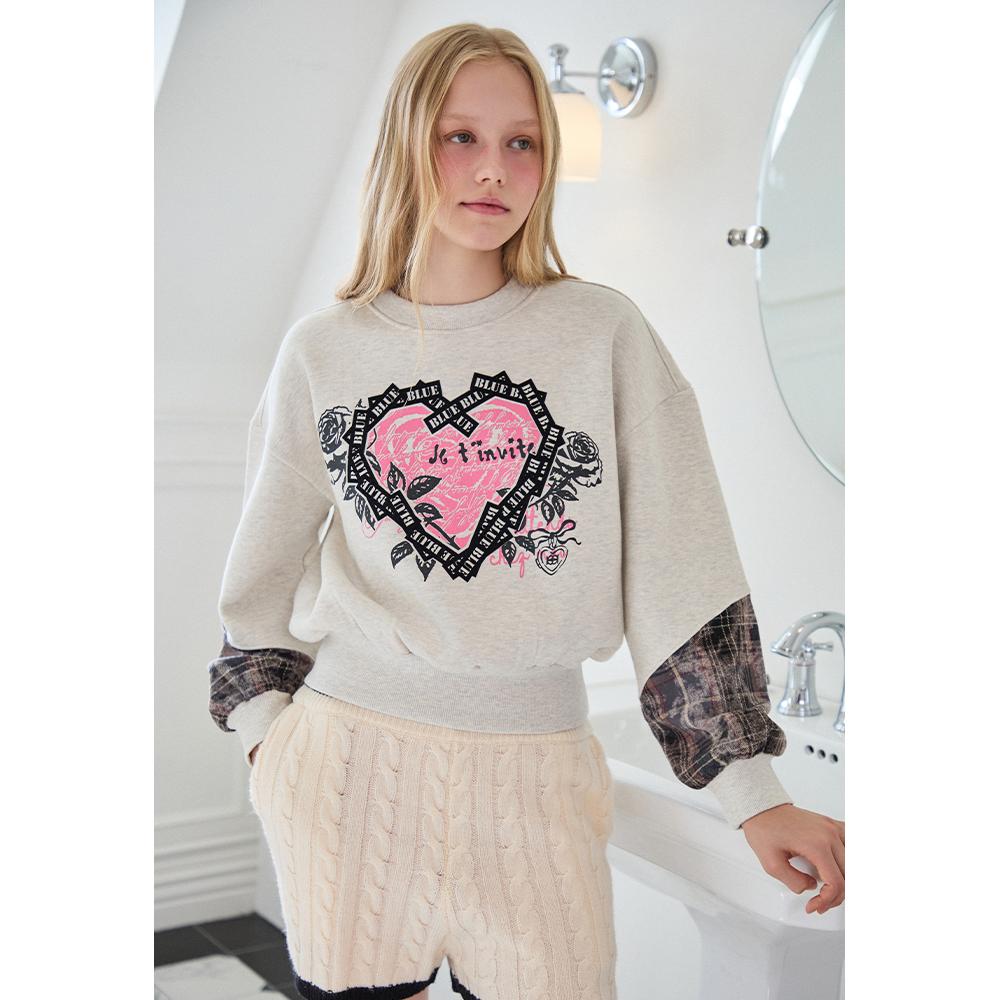 [BLUE LABEL] 체크 배색 프린팅 스웨트티셔츠 ER4OTL01