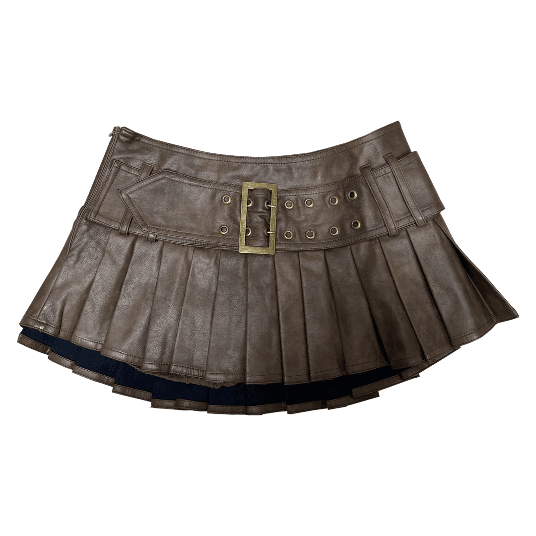 Big Buckle Belt Mini Leather Skirt