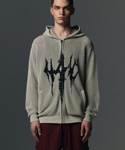 N4ND Trident Logo Pigment Hood Zip Up - Ivory