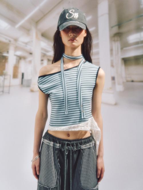 SALLY STRIPE SCARF TOP_SKY BLUE