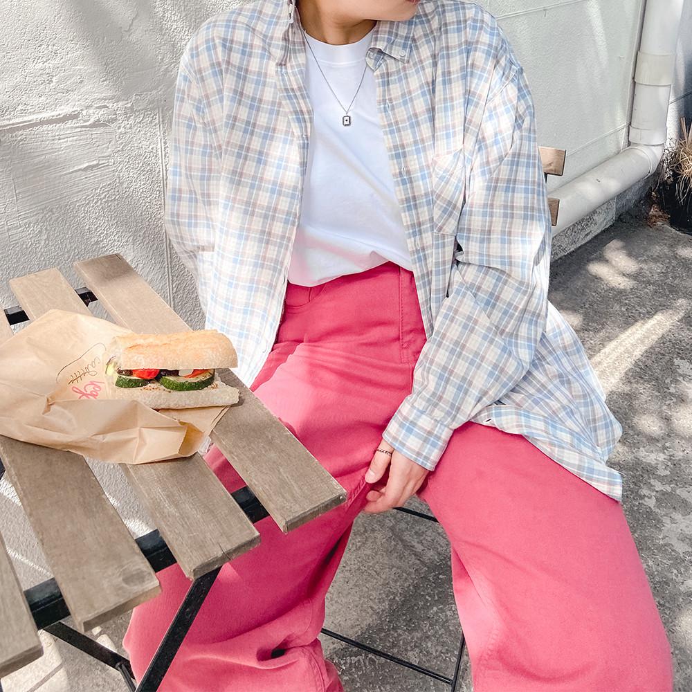 여남공용 프루티 오버핏 체크셔츠