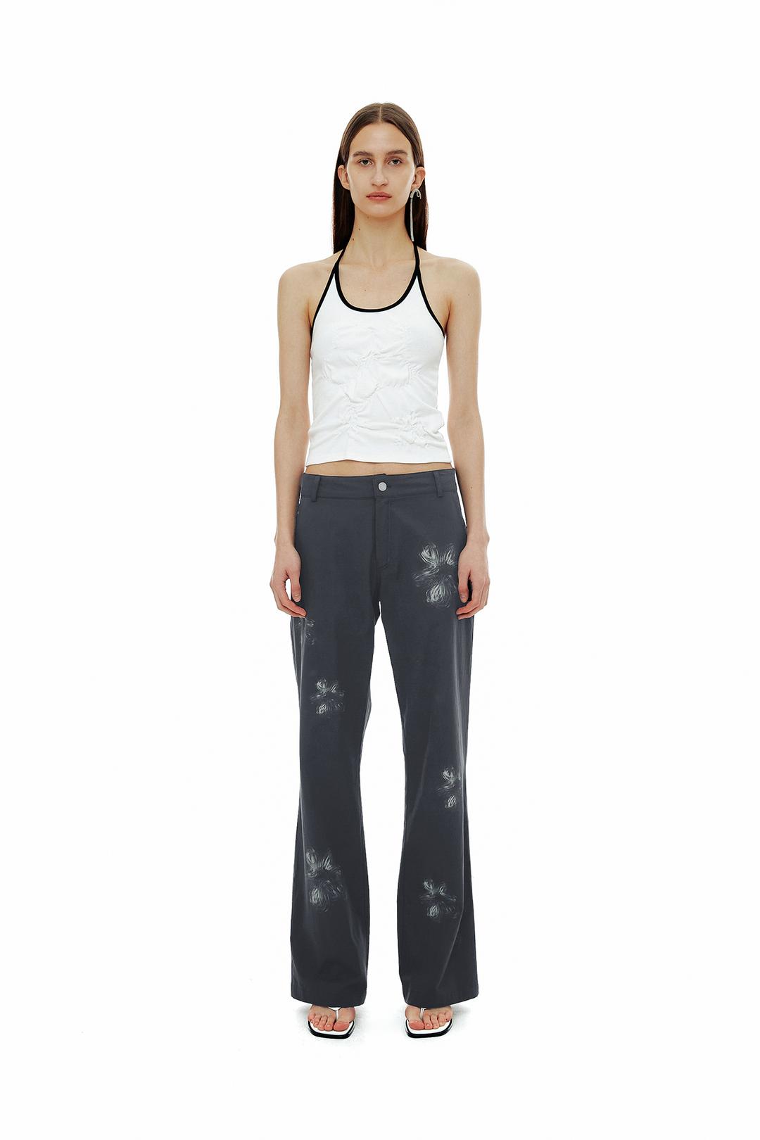 FLOWER BRUSH COTTON PANTS / CHARCOAL
