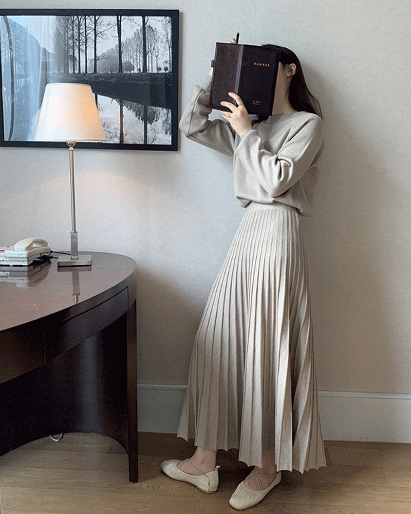 니트 플리츠 투피스 (4color)