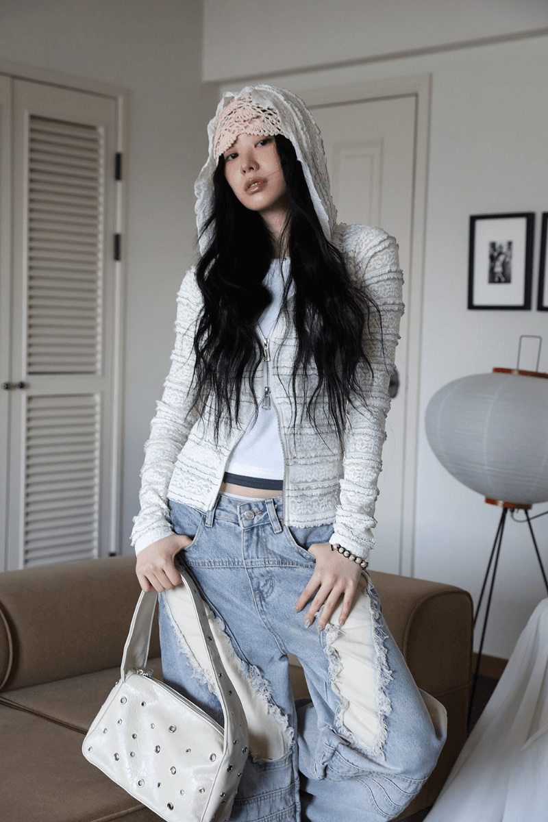 [MD PICK] 밀키 슬림 러플 후드 집업