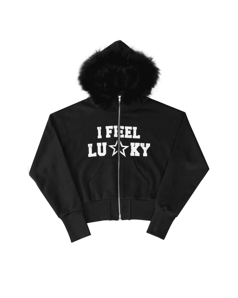 Lucky fur hood zip-up black