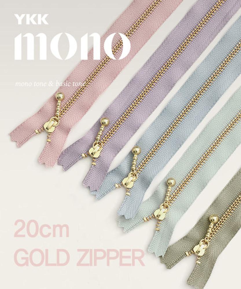 [컬러선택 5종] YKK 골드 지퍼 20cm 모노톤 정품 금속 3호 클로즈형 파우치 지갑 소품 퀼트 홈패션 의류