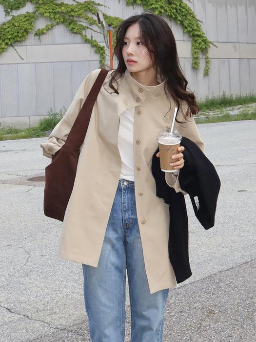 SIOT4152 하이넥 하프 트렌치 코트_Camel beige