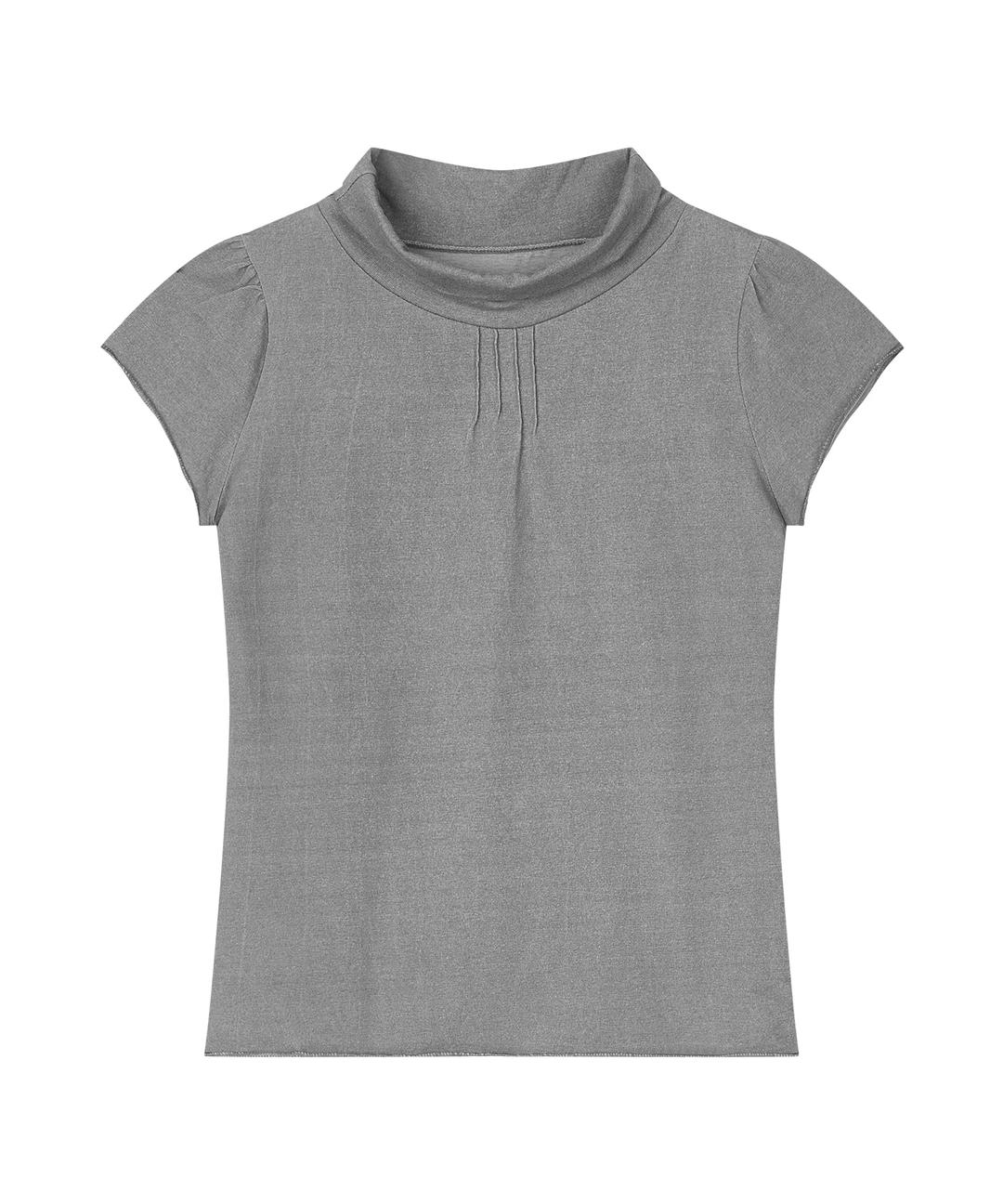 HALF-NECK PINTUCK SHORT SLEEVE T-SHIRT (GRAY)