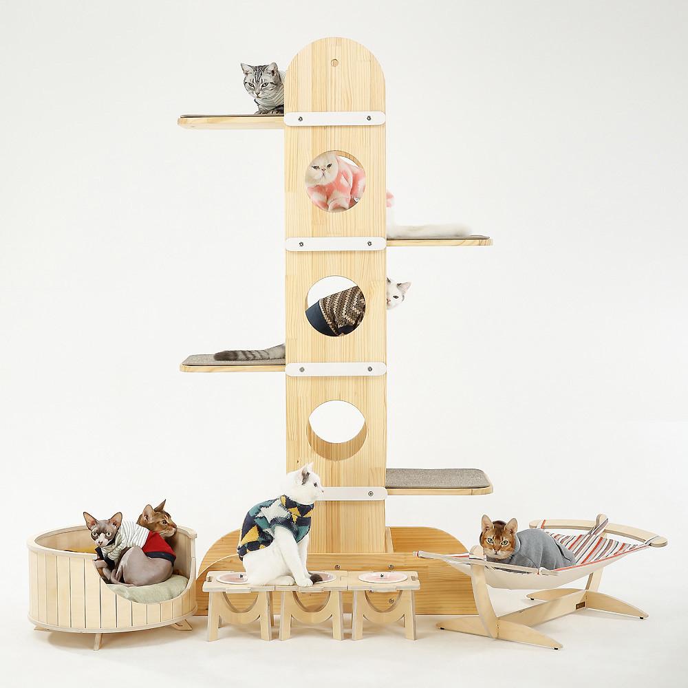 내추럴 파인 캣트리 고양이 원목 캣타워