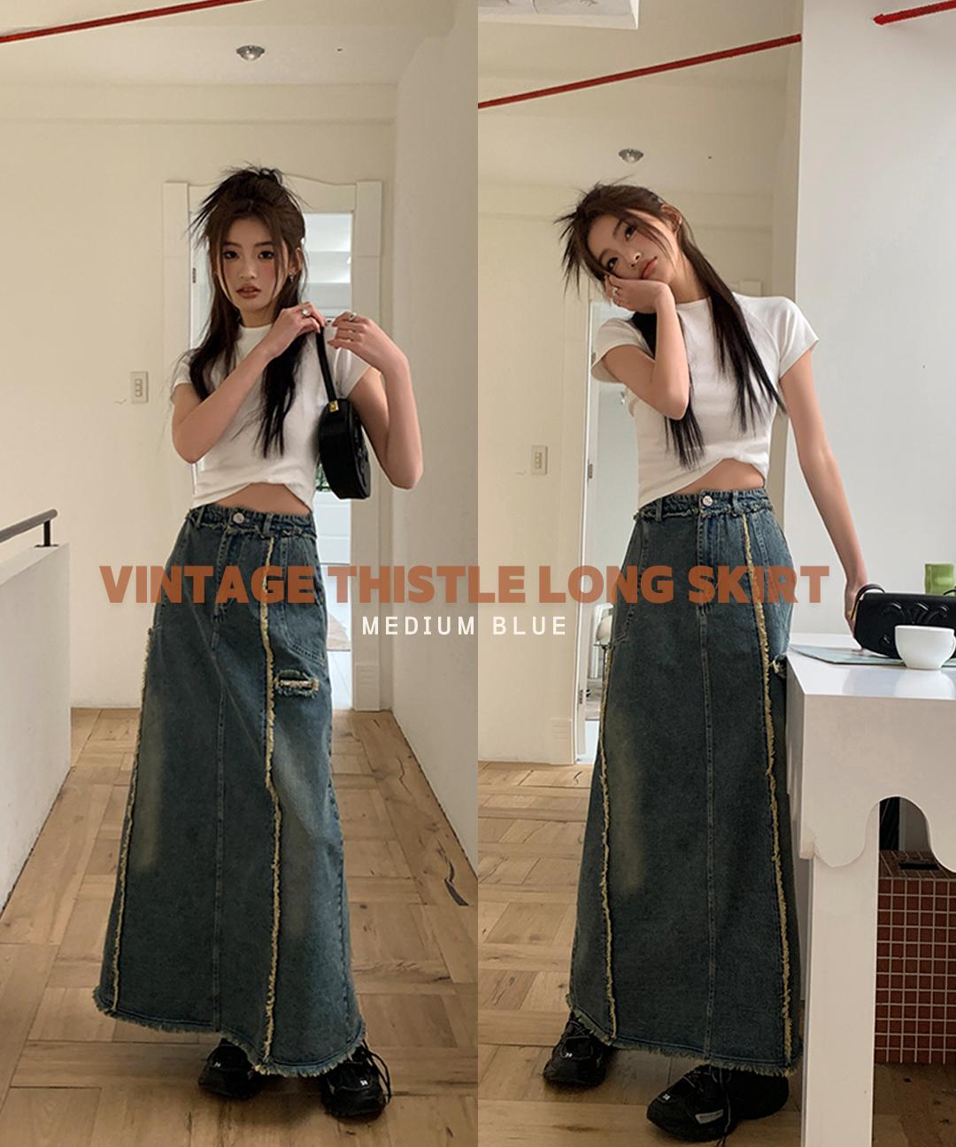 *봄신상* [3천장판매✨] 하이웨스트 사계절 테슬 트임 데님 청 롱 스커트 치마 Z-SCC 4677