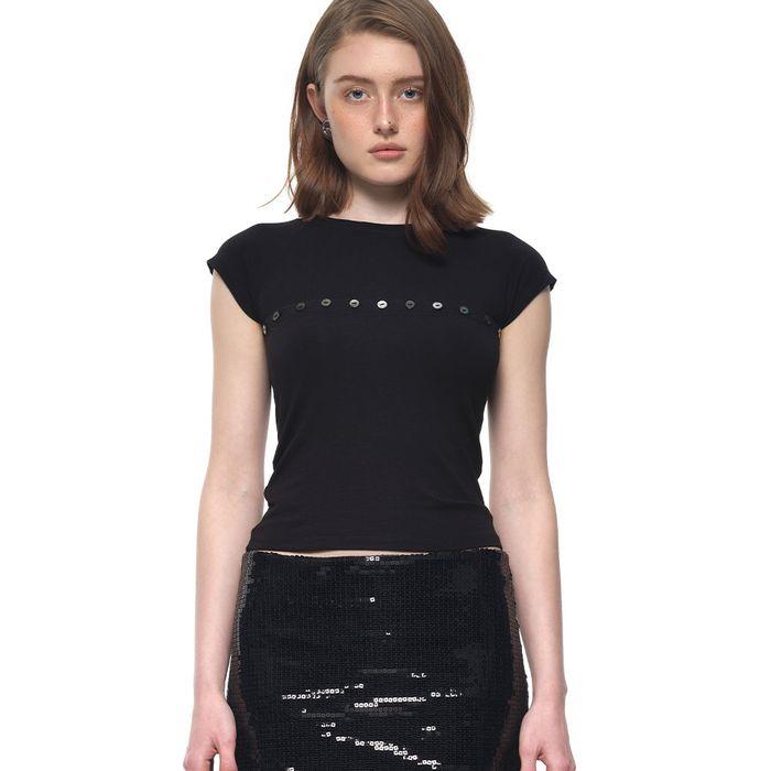 MOTHER OF PEARL BUTTON RAGLAN T-SHIRT (BLACK)
