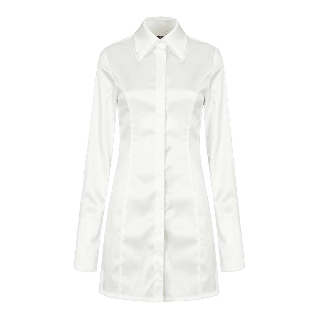 Lace Cuffs Shirt Dress (white)