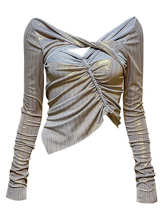 plait warp turn t-shirt - gold gray