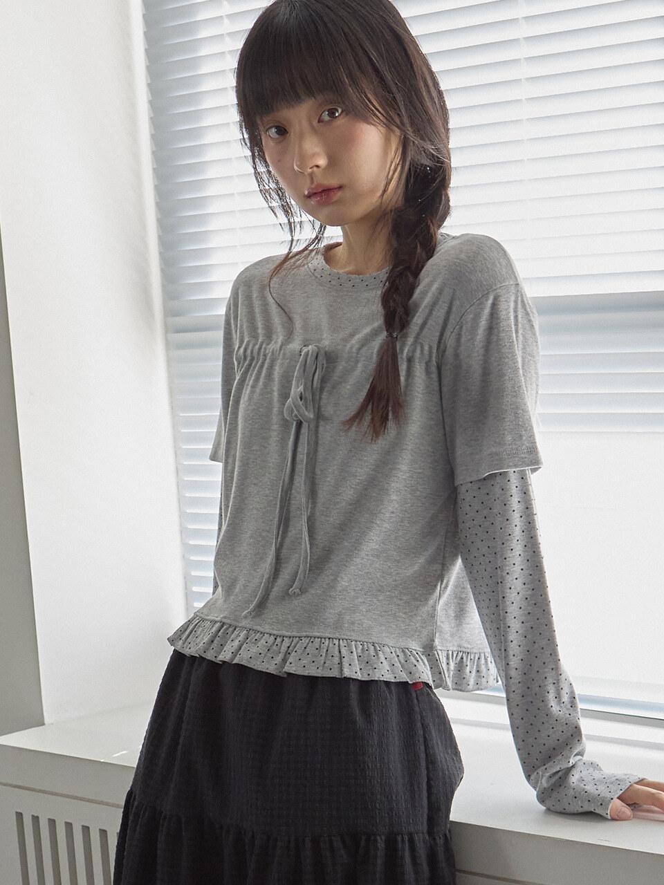 [1st_2/27 예약배송] W DOT STRAP T-SHIRT [GRAY]