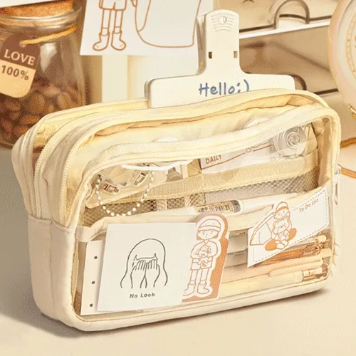 투명 스퀘어 대용량 필통 파우치 문구 PVC 친구 생일선물 필기구 가방 화장품 보관 포카수납