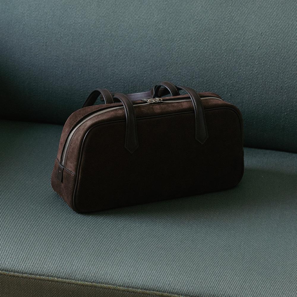 SUEDE BOWLING SHOULDER BAG BROWN