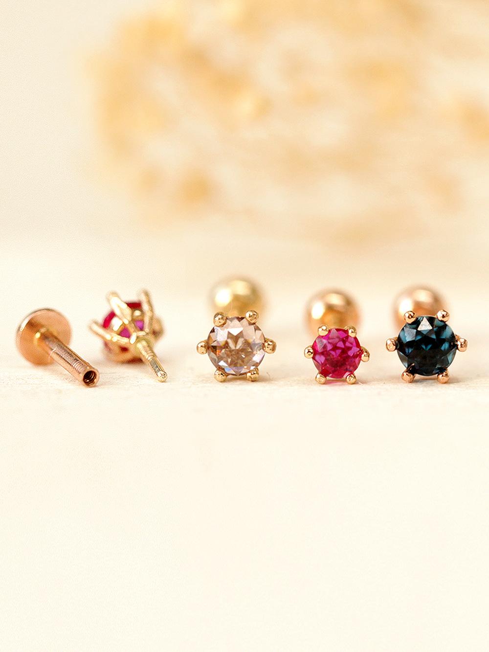 14K 인터널 로즈컷 육발 라블렛 피어싱 귀걸이