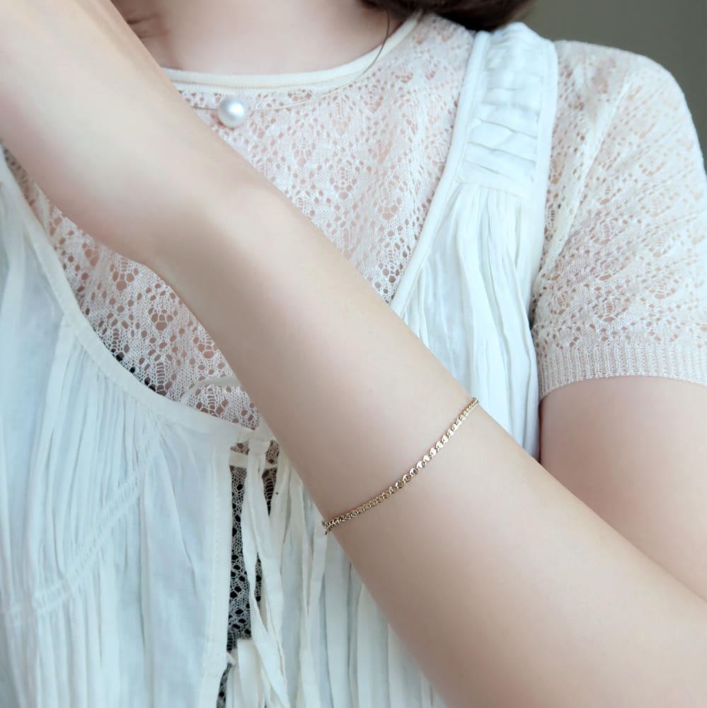 14k 18k 심플 리얼화이트 플랫 체인 팔찌 샴페인골드 무도금 레이어드 금팔찌