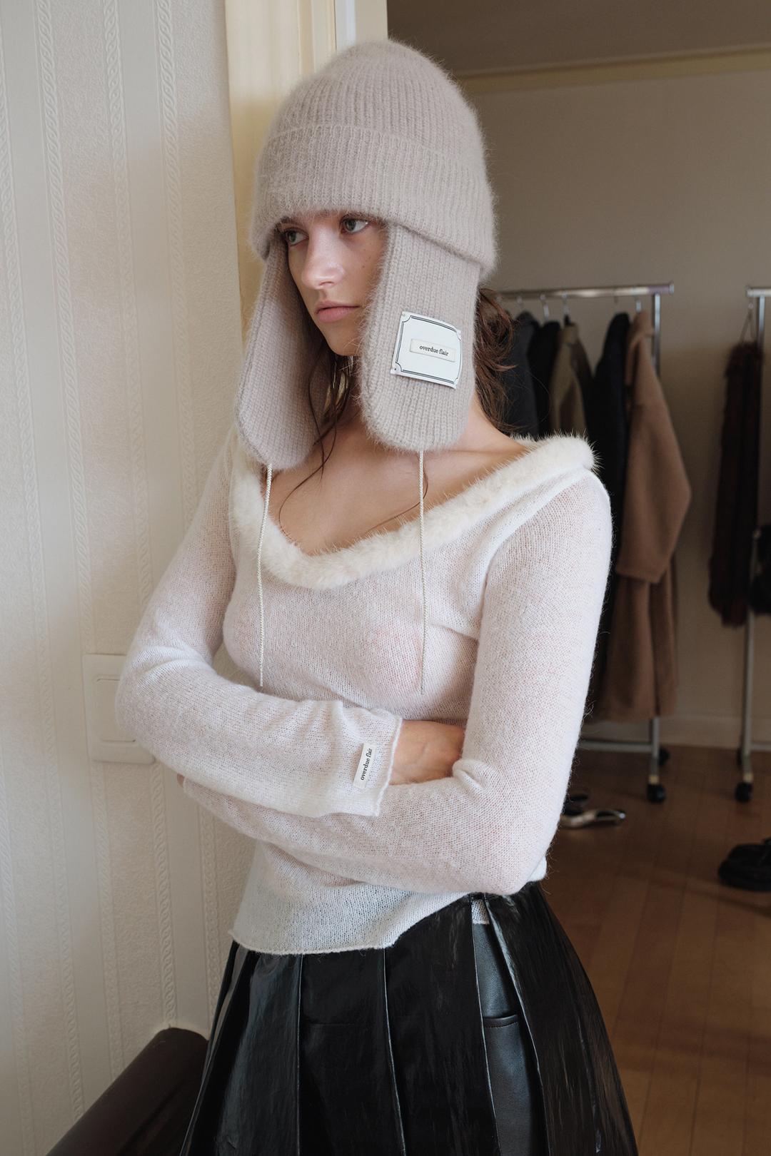 MINK FUR TRIMMED MOHAIR KNIT_CREAM