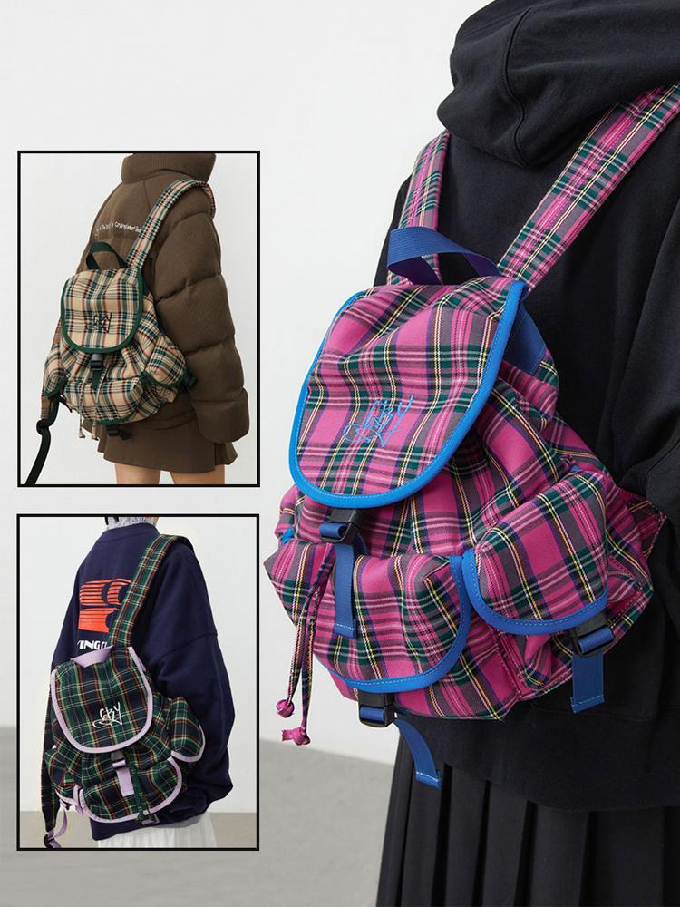 CryingCenter 타탄체크 레트로 복조리백팩