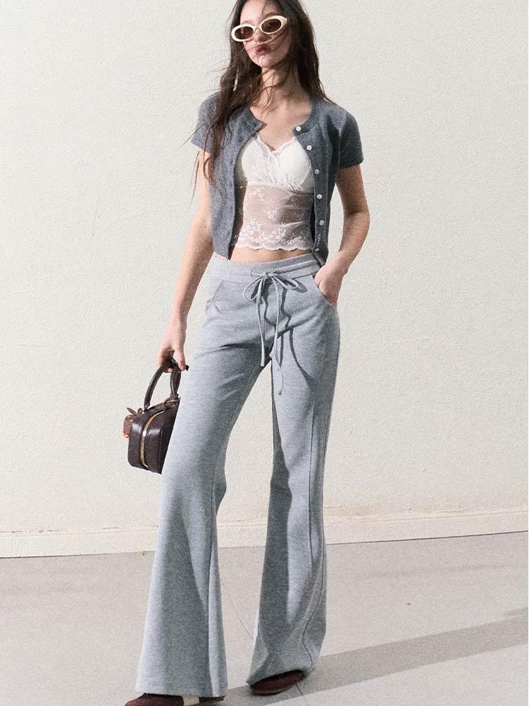 [OAK MOO] "Dew Flying\" Flare String Knit Pants
