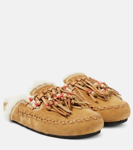 Journey 포 퍼 트리밍 스웨이드 뮬