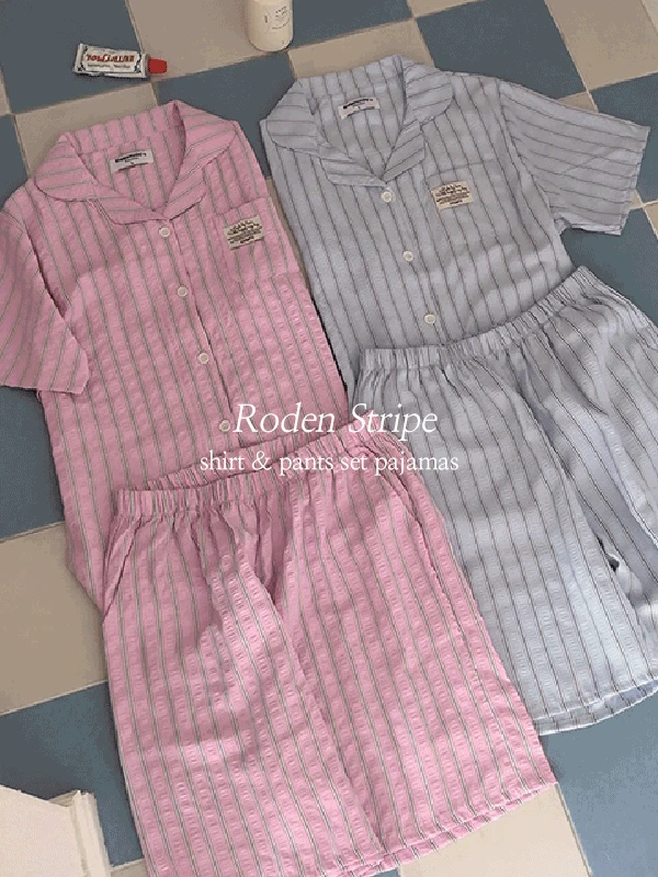 [new여름🏝️] H.made✔ 로덴 스트라이프 커플 시어서커 잠옷 여름 반팔 반바지 파자마 세트 2color 직진배송