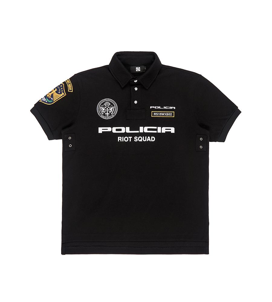Policia Embroidered Piqué Polo Shirt - Black