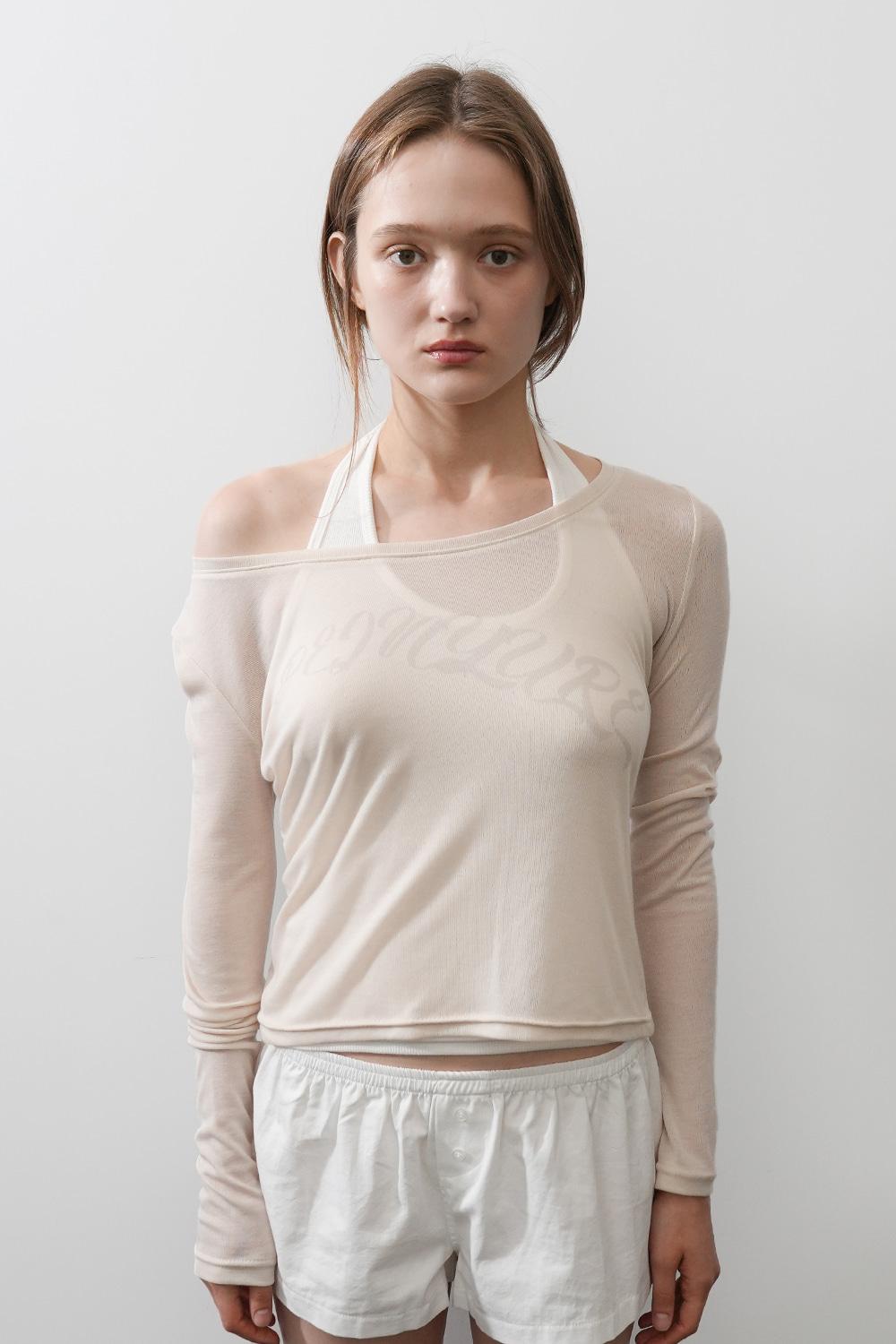 Logo off-Shoulder Long Sleeve-Beige