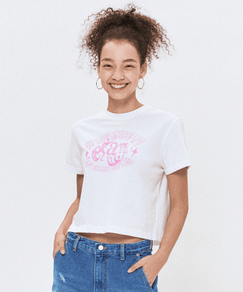 여성 피츠윌리엄 크롭 반팔 티셔츠 화이트