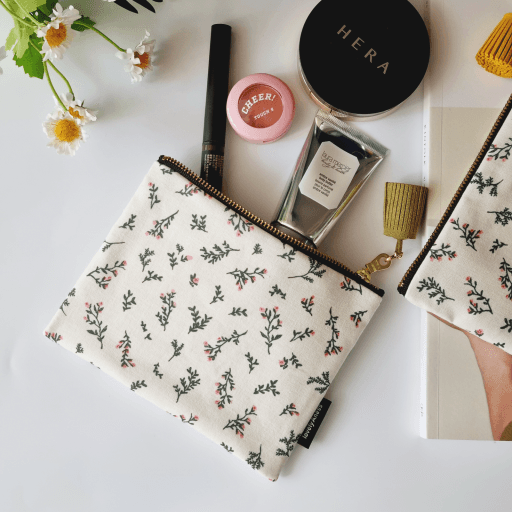 브라이덜 잔꽃 플라워 패브릭 면 지퍼 파우치