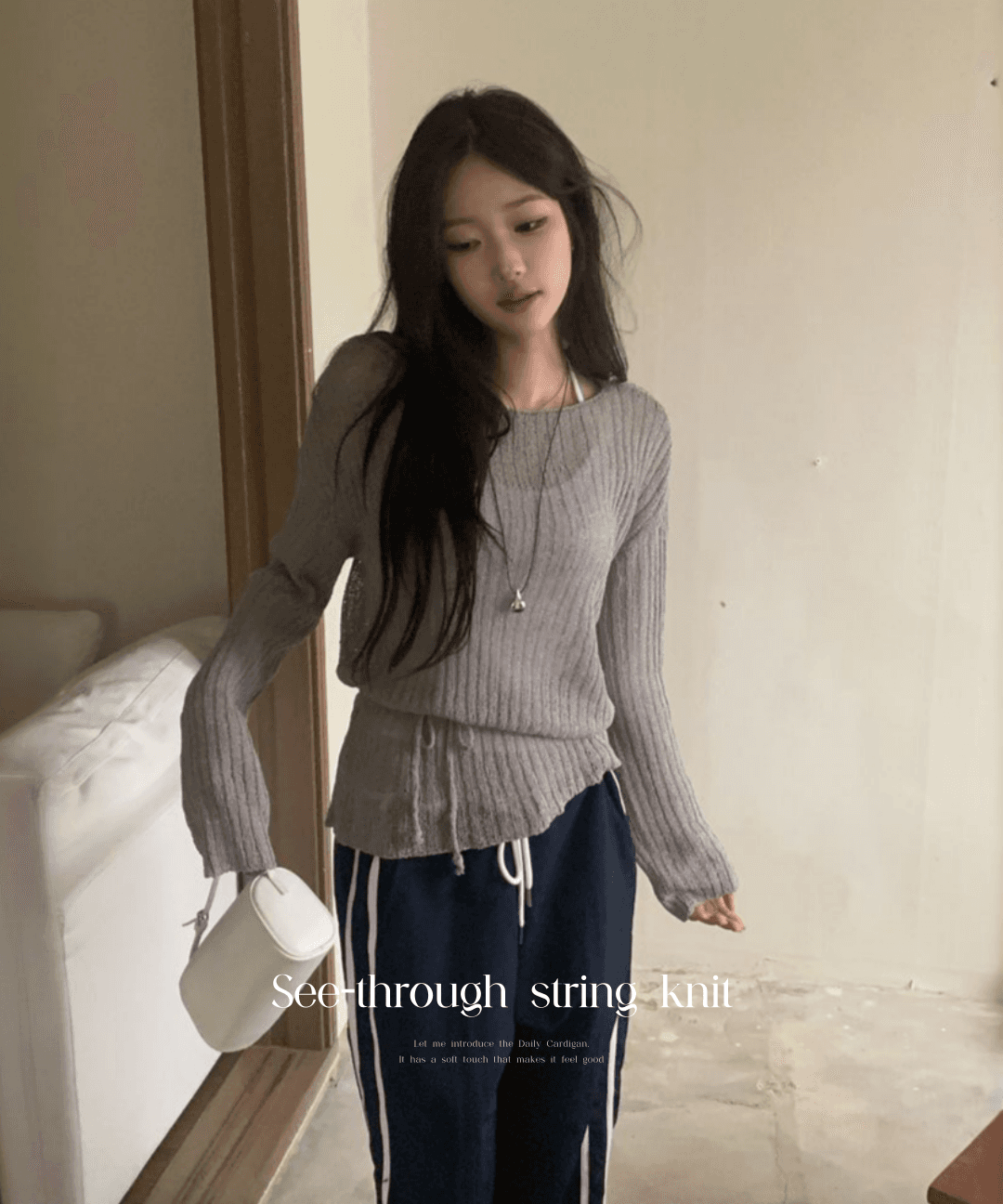 딜라잇문 [가을신상🦋] 스킨 벨트시스루니트/간절기니트/가을상의/시스루니트