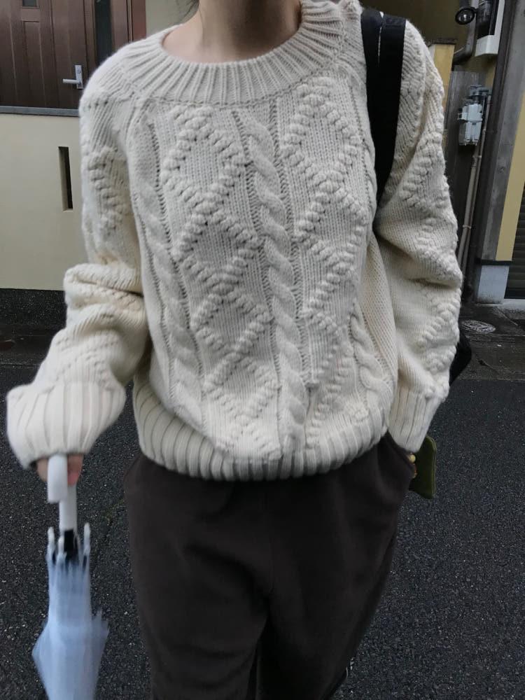 츄잉 꽈배기 케이블 니트 (2color)