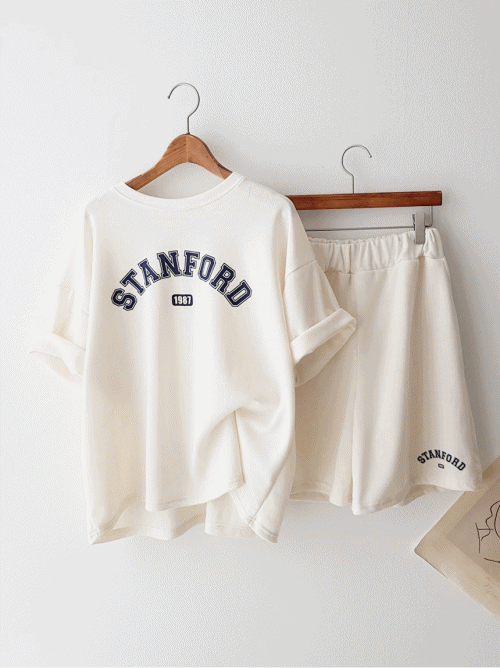 세트가격! STANFORD SET/ 가성비좋은 루즈핏 반팔 티셔츠 4부 반바지 여름 데일리 꾸안꾸 홈웨어 잠옷 썸머 트레이닝복 바캉스 추리닝 세트